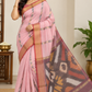 Blush Pink Cotton Silk Pochampally Saree with Charcoal Grey Ikat Pallu