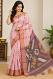 Blush Pink Cotton Silk Pochampally Saree with Charcoal Grey Ikat Pallu