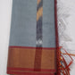 Dusty Steel Blue Cotton Silk Pochampally Saree with Mauve Ikat Pallu