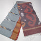 Dusty Steel Blue Cotton Silk Pochampally Saree with Mauve Ikat Pallu