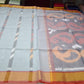 Dusty Steel Blue Cotton Silk Pochampally Saree with Mauve Ikat Pallu