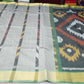 Stone Grey with Deep Green Cotton Silk Pochampally Saree with Charcoal Ikat Pallu