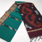 Deep Teal Green Cotton Silk Pochampally Saree with Wine Ikat Pallu