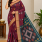Cotton Silk Pochampally Wine Maroon & Teal Blue Ikat Saree