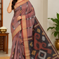 Muted Rosewood Cotton Silk Pochampally Saree with Charcoal Ikat Pallu