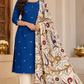 Royal Blue Cotton Silk Unstitched Salwar Suit with Kalamkari Dupatta