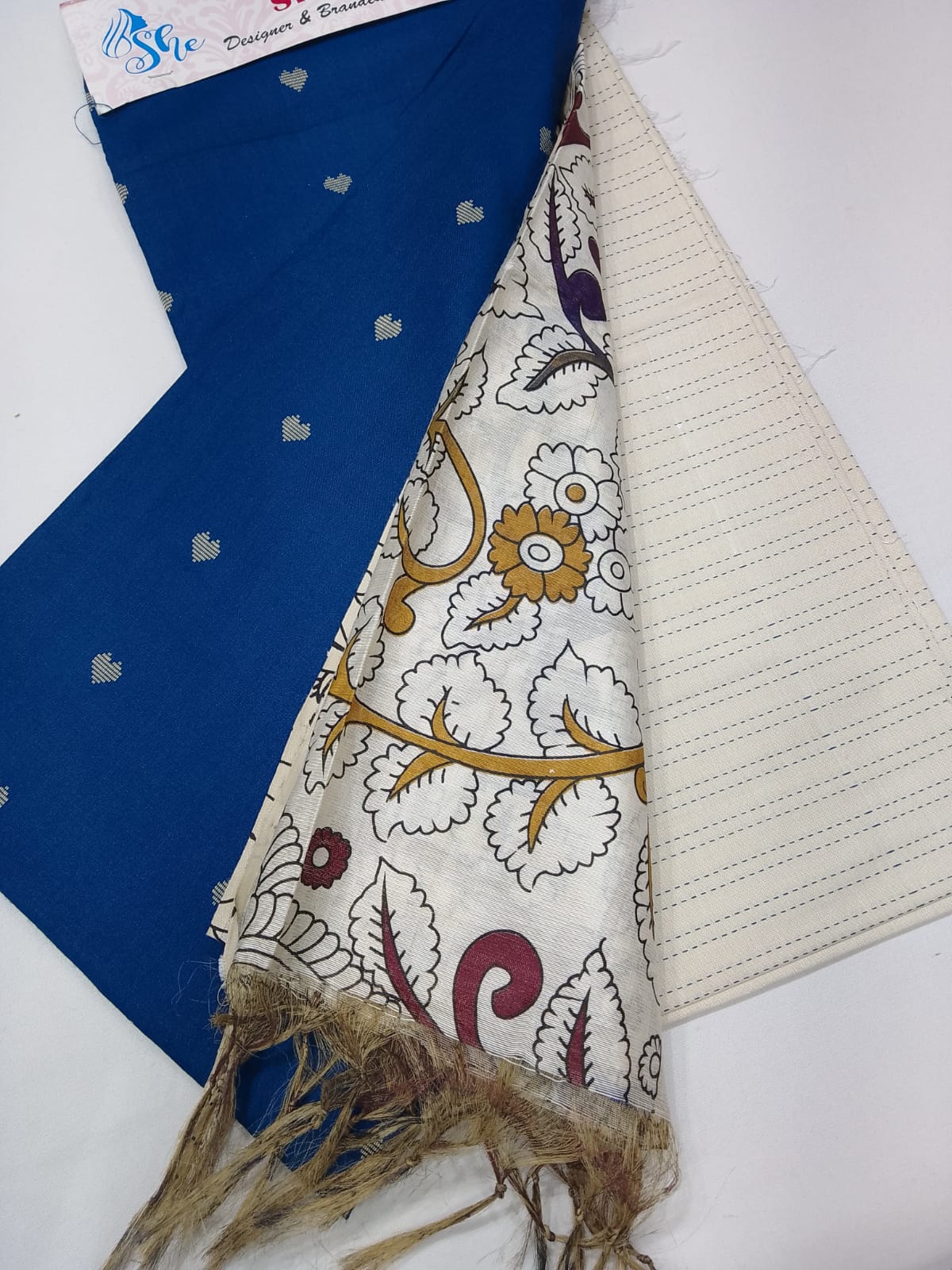 Royal Blue Cotton Silk Unstitched Salwar Suit with Kalamkari Dupatta