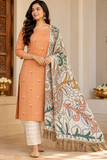 Peach Cotton Silk Unstitched Salwar Suit with Kalamkari Dupatta