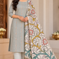 Sage Grey Cotton Silk Unstitched Salwar Suit with Kalamkari Dupatta