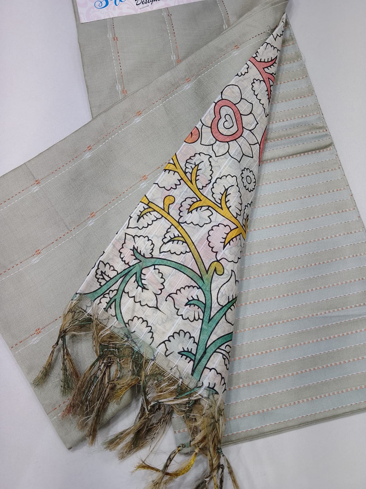 Sage Grey Cotton Silk Unstitched Salwar Suit with Kalamkari Dupatta