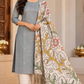 Steel Grey Cotton Silk Unstitched Salwar Suit with Kalamkari Dupatta