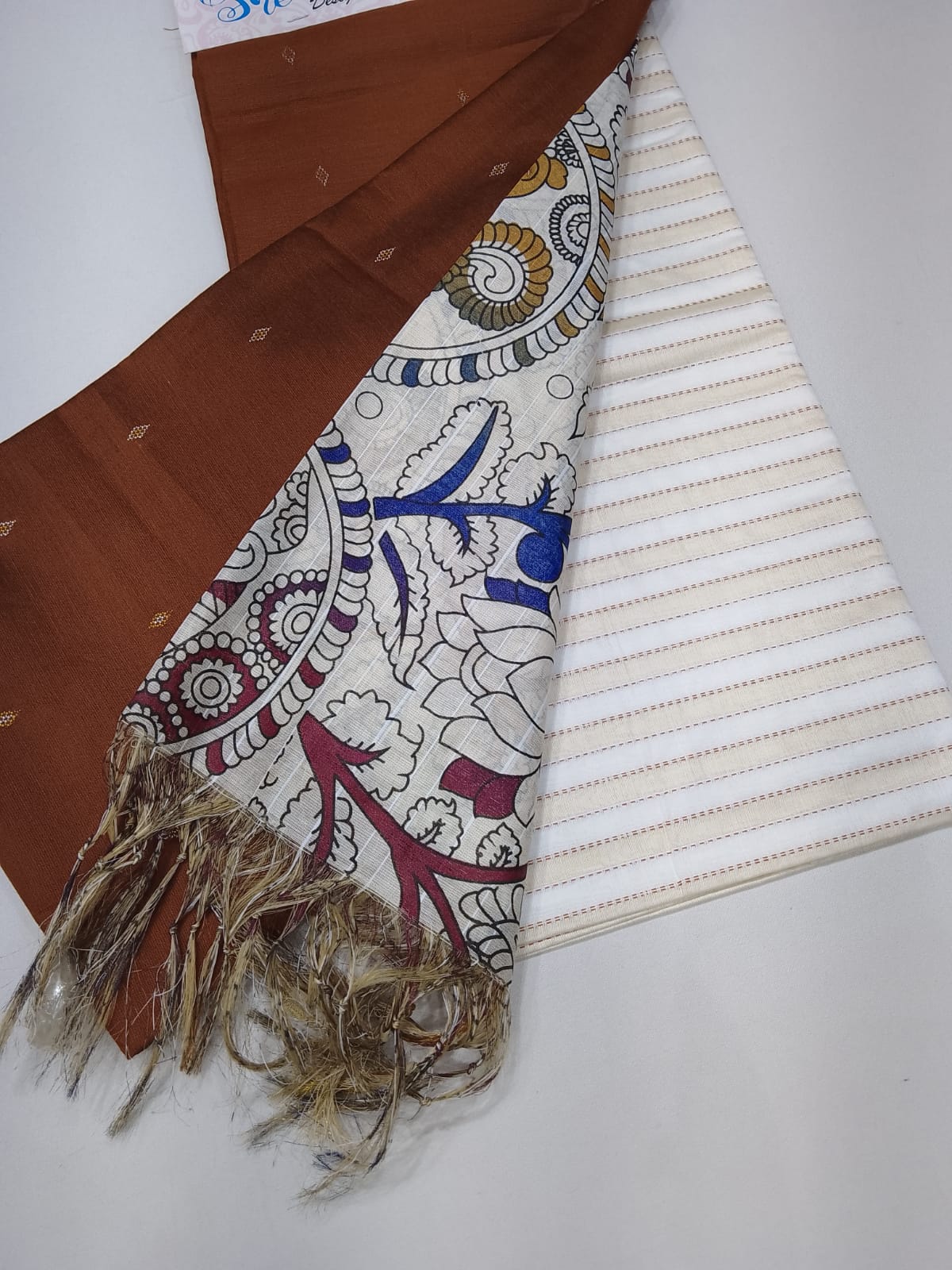 Rust Brown Cotton Silk Unstitched Salwar Suit with Kalamkari Dupatta