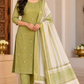 Olive Green Cotton Silk Unstitched Salwar Suit with Ivory Dupatta