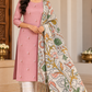 Dusty Rose Pink Cotton Silk Unstitched Salwar Suit with Kalamkari Dupatta