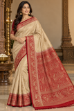 Champagne Beige Semi Silk Saree with Intricate Maroon Paisley Zari Border