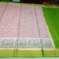Blush Pink & Parrot Green Semi Mysore Silk Digital Print Saree with Peacock Motif