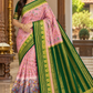 Blush Pink & Deep Bottle Green Semi Mysore Silk Digital Print Saree with Peacock Motifs