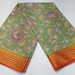 Sage Green & Orange Semi Mysore Silk Digital Print Saree with Floral Medallion Motifs