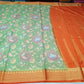 Sage Green & Orange Semi Mysore Silk Digital Print Saree with Floral Medallion Motifs