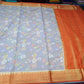 Lavender Grey & Orange Semi Mysore Silk Digital Print Saree with Floral Print
