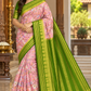 Blush Pink & Parrot Green Semi Mysore Silk Digital Print Saree