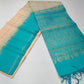 Pure Handloom Soft Silk Ivory Cream & Turquoise Teal Saree with Gold Zari Checks