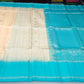 Pure Handloom Soft Silk Ivory Cream & Turquoise Teal Saree with Gold Zari Checks