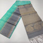 Pure Handloom Soft Silk Mint Turquoise Green & Silver Grey Saree with Gold Zari Checks