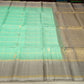 Pure Handloom Soft Silk Mint Turquoise Green & Silver Grey Saree with Gold Zari Checks