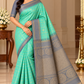 Pure Handloom Soft Silk Mint Turquoise Green & Silver Grey Saree with Gold Zari Checks