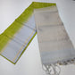 Pure Handloom Soft Silk Lime Green & Silver-Blue Saree with Gold Checks