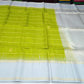 Pure Handloom Soft Silk Lime Green & Silver-Blue Saree with Gold Checks