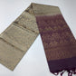Pure Handloom Soft Silk Borderless Saree – Taupe Beige with Antique Gold & Wine Plum Pallu