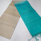 Pure Handloom Soft Silk Borderless Saree – Cream Beige with Turquoise Blue Pallu