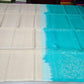 Pure Handloom Soft Silk Borderless Saree – Cream Beige with Turquoise Blue Pallu