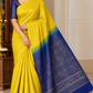 Pure Handloom Soft Silk Borderless Saree – Mustard Yellow with Royal Navy Blue Pallu