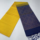 Pure Handloom Soft Silk Borderless Saree – Mustard Yellow with Royal Navy Blue Pallu