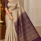 Pure Handloom Soft Silk Borderless Saree – Taupe Beige with Deep Wine Plum Pallu