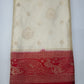 Ivory Cream & Rani Red Semi Silk Saree with Antique Gold Zari Paisley Border
