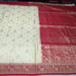 Ivory Cream & Rani Red Semi Silk Saree with Antique Gold Zari Paisley Border