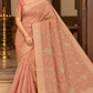 Dusty Peach Mercerized Cotton Saree with Antique Gold Floral Vine Work