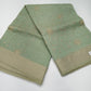 Sage Green Mercerized Cotton Saree with Antique Gold Floral Embroidery