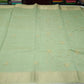 Sage Green Mercerized Cotton Saree with Antique Gold Floral Embroidery