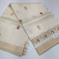 Ivory Cream Mercerized Cotton Saree with Multicolour Floral Embroidery