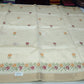 Ivory Cream Mercerized Cotton Saree with Multicolour Floral Embroidery
