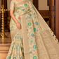 Champagne Beige Cotton Silk Saree with Sea Green & Blue Floral Weaves