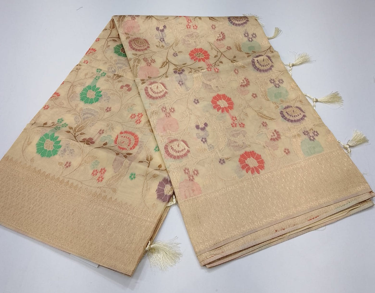 Cotton Silk Multicolour Floral Zari Saree