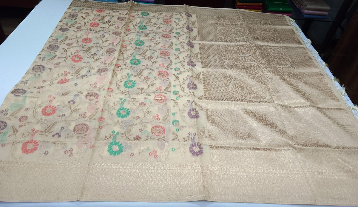 Cotton Silk Multicolour Floral Zari Saree