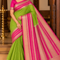 Mysore Semi Silk Lime Green & Rani Pink Zari Saree