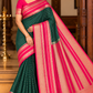 Mysore Semi Silk Bottle Green & Rani Pink Saree with Rich Zari Border